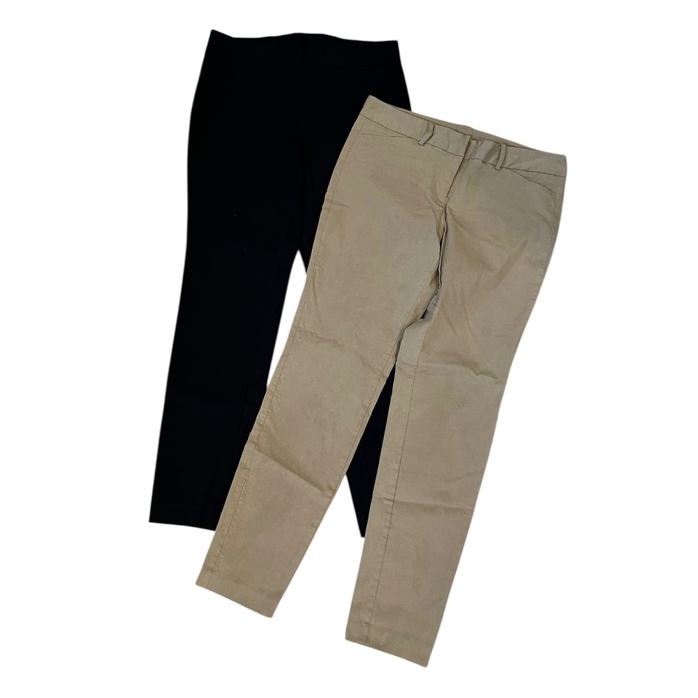 Lot of 2 work war pants‎ leggings (one pull on) sz 10 / 12 black tan Satinato